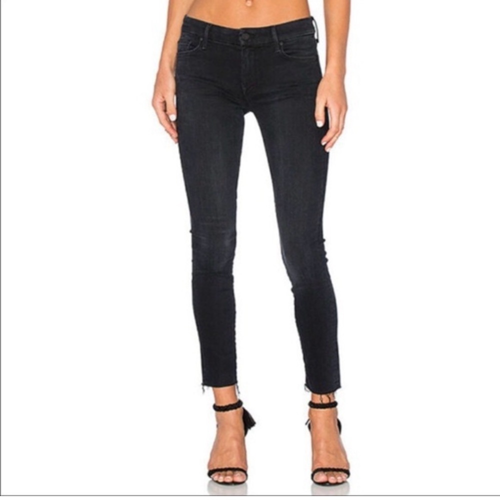 Mother The Looker Ankle Fray Not Really The Outdoor Type Black Skinny Jeans, 30 - Picture 3 of 9